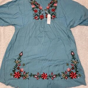Embroidered Blue Women's Top